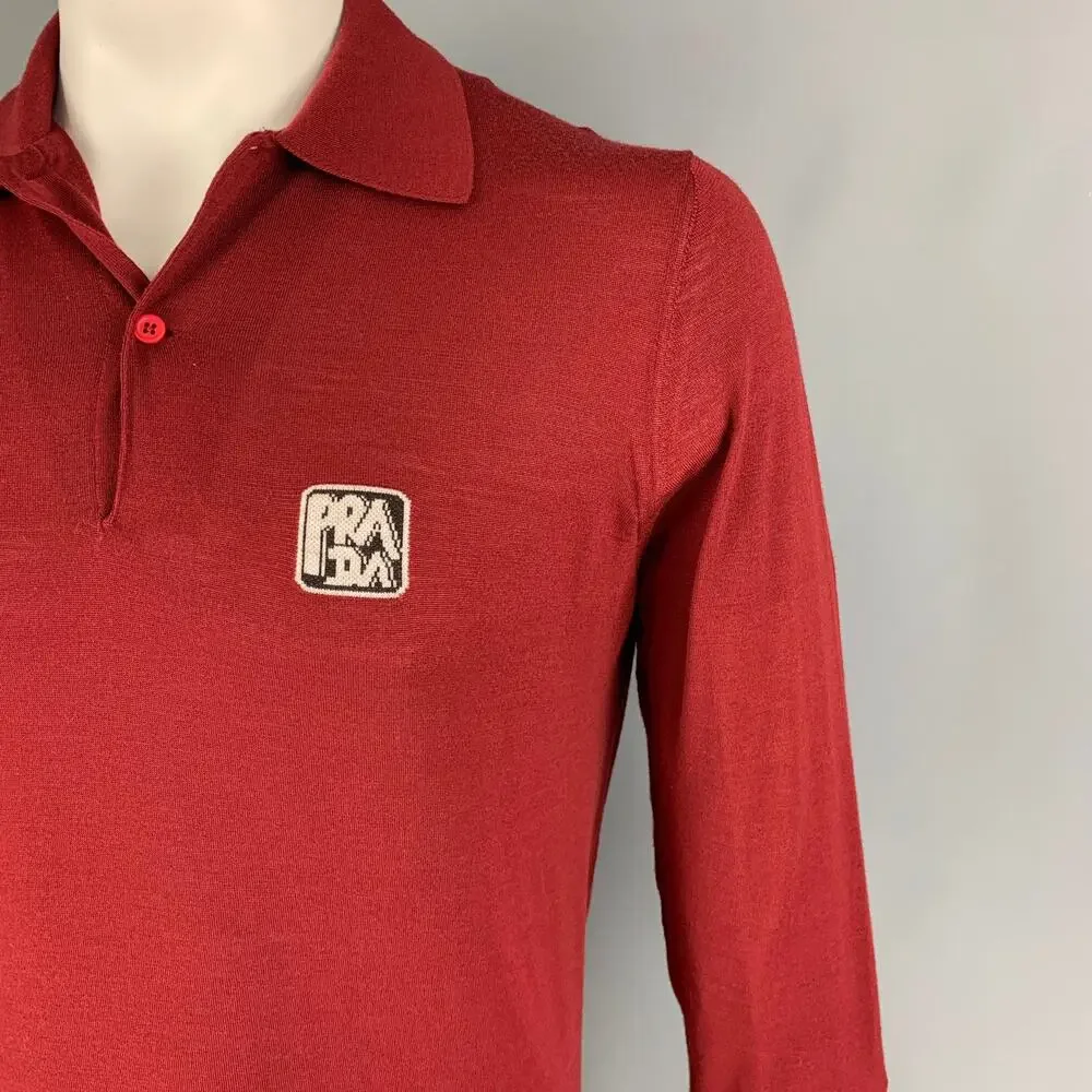 PRADA Size L Burgundy Knitted Wool Polo Pullover